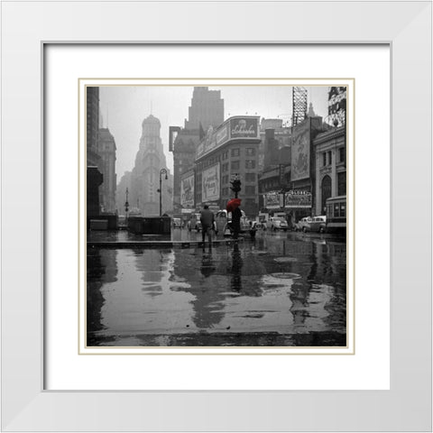 Vintage Rainy NY White Modern Wood Framed Art Print with Double Matting by Vintage Apple Collection