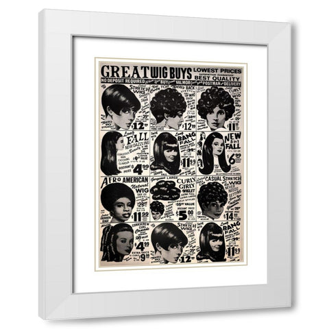 Vintage Wigs White Modern Wood Framed Art Print with Double Matting by Vintage Apple Collection