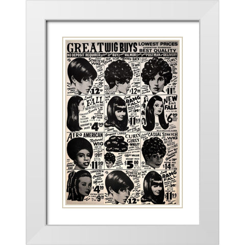 Vintage Wigs White Modern Wood Framed Art Print with Double Matting by Vintage Apple Collection