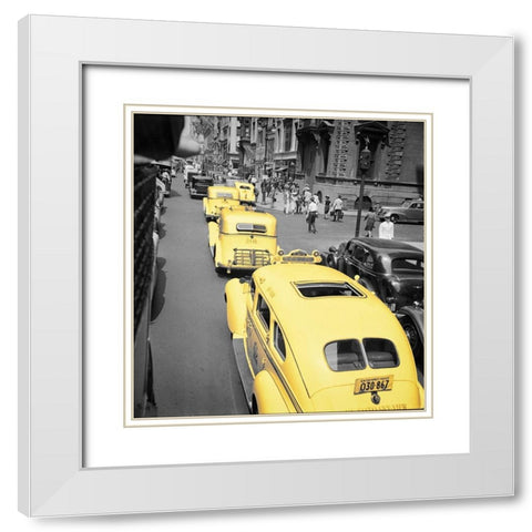 Yellow Cabs White Modern Wood Framed Art Print with Double Matting by Vintage Apple Collection