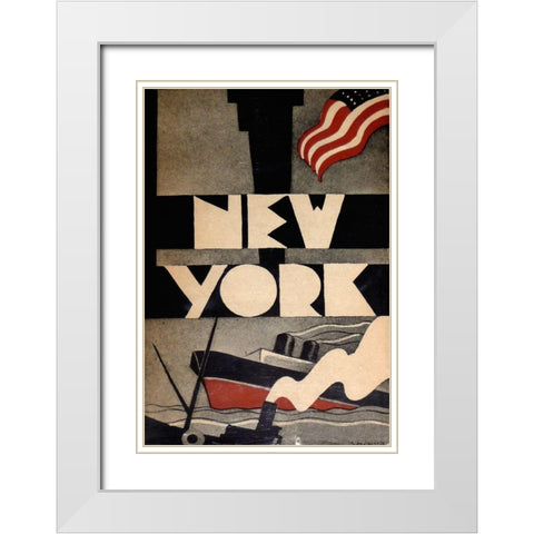 art_deco_NYC White Modern Wood Framed Art Print with Double Matting by Vintage Apple Collection