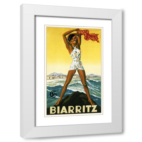 biarritz White Modern Wood Framed Art Print with Double Matting by Vintage Apple Collection