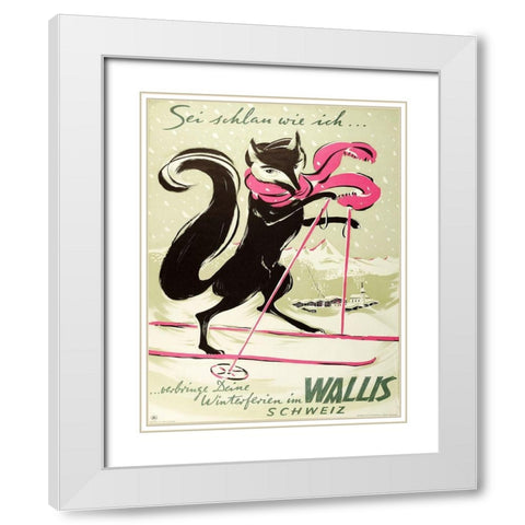 swiss_ski_poster_fox White Modern Wood Framed Art Print with Double Matting by Vintage Apple Collection