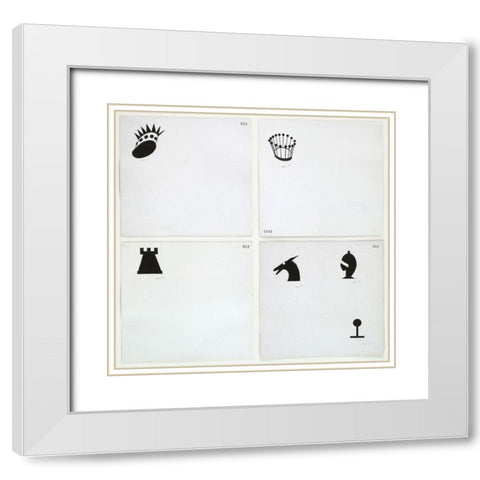 Marcel Duchamp - Designs for Chessman White Modern Wood Framed Art Print with Double Matting by Vintage Apple Collection