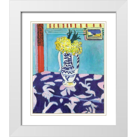 Matisse Table White Modern Wood Framed Art Print with Double Matting by Vintage Apple Collection