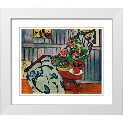 matisse_still_life_witha_geranium White Modern Wood Framed Art Print with Double Matting by Vintage Apple Collection