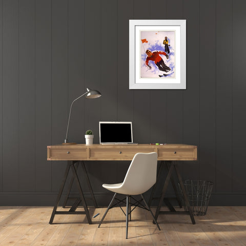 Downhill Skiing White Modern Wood Framed Art Print with Double Matting by Vintage Apple Collection