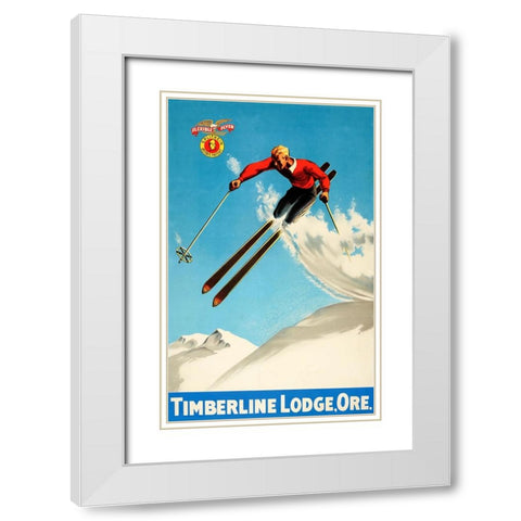 Timeberline Lodge White Modern Wood Framed Art Print with Double Matting by Vintage Apple Collection