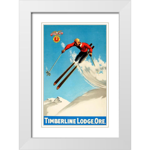 Timeberline Lodge White Modern Wood Framed Art Print with Double Matting by Vintage Apple Collection