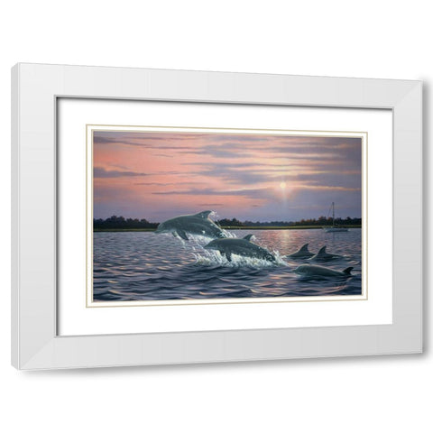 Dolphins White Modern Wood Framed Art Print with Double Matting by Goebel, Wilhelm