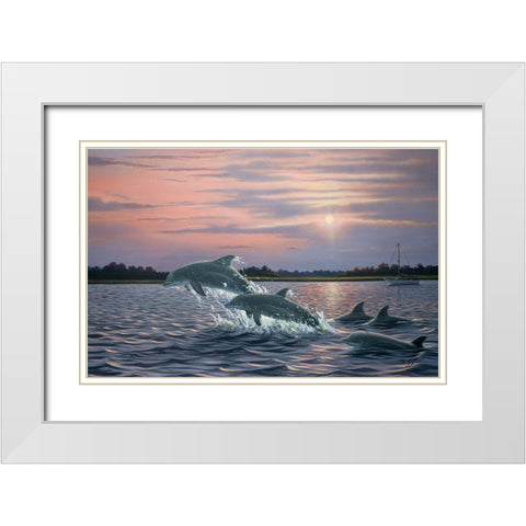 Dolphins White Modern Wood Framed Art Print with Double Matting by Goebel, Wilhelm