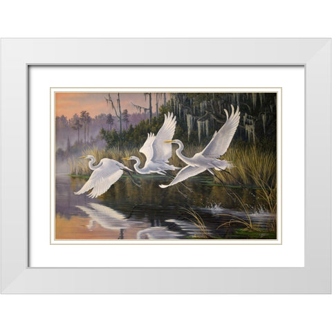 Morning Departure Egrets White Modern Wood Framed Art Print with Double Matting by Goebel, Wilhelm