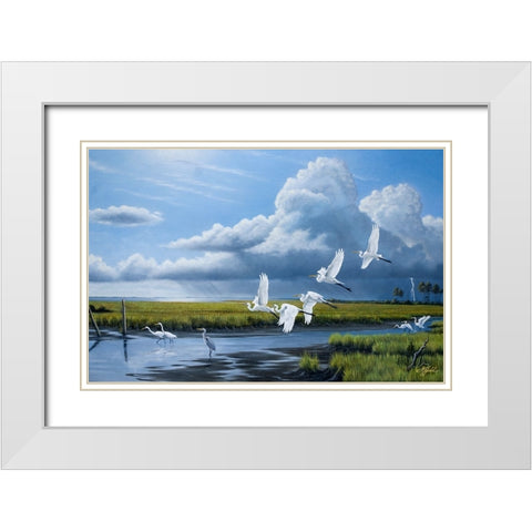 Summer Storm Egrets White Modern Wood Framed Art Print with Double Matting by Goebel, Wilhelm