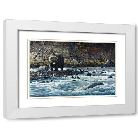 Along The Yellowstone - Grizzly White Modern Wood Framed Art Print with Double Matting by Goebel, Wilhelm