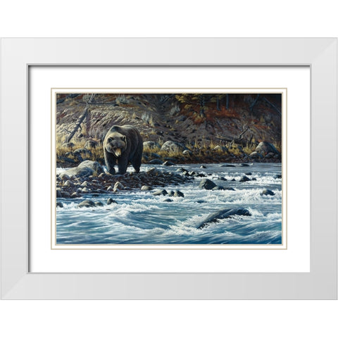 Along The Yellowstone - Grizzly White Modern Wood Framed Art Print with Double Matting by Goebel, Wilhelm