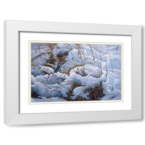 Snow Glow Field Sparrows White Modern Wood Framed Art Print with Double Matting by Goebel, Wilhelm