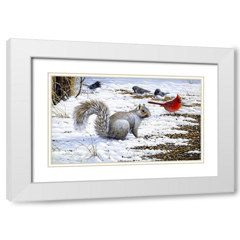 Under The Feeder White Modern Wood Framed Art Print with Double Matting by Goebel, Wilhelm