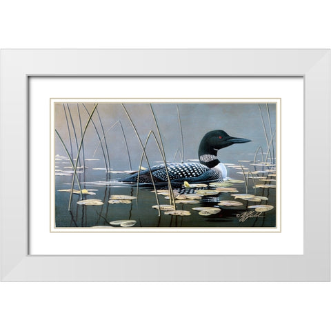 Loon In Reeds White Modern Wood Framed Art Print with Double Matting by Goebel, Wilhelm
