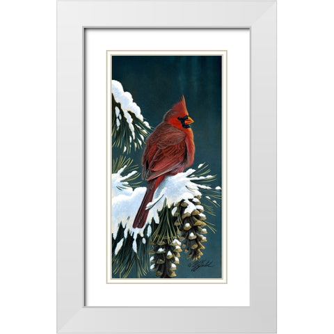 Winter Cardinal White Modern Wood Framed Art Print with Double Matting by Goebel, Wilhelm