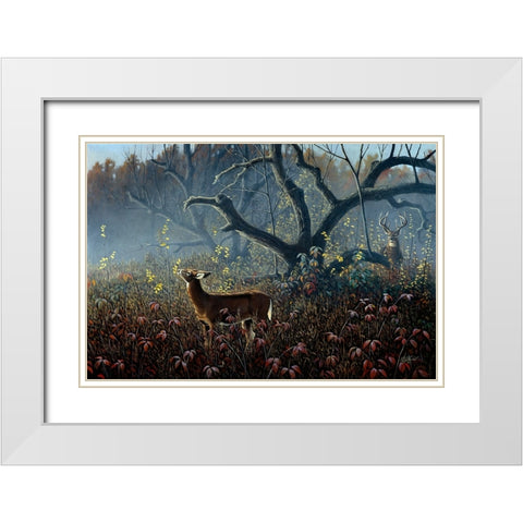 Old Orchard - Whitetails White Modern Wood Framed Art Print with Double Matting by Goebel, Wilhelm