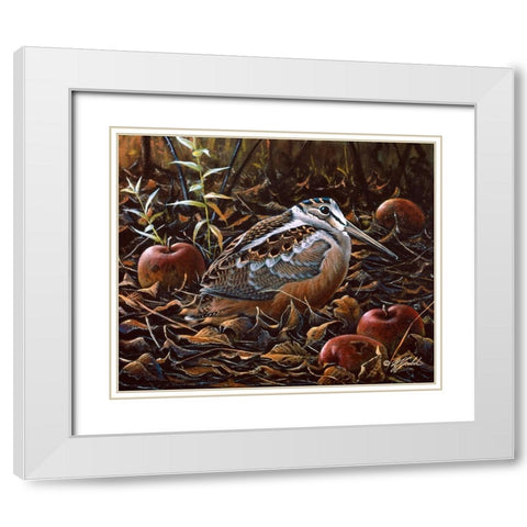 Orchard Woodcock White Modern Wood Framed Art Print with Double Matting by Goebel, Wilhelm