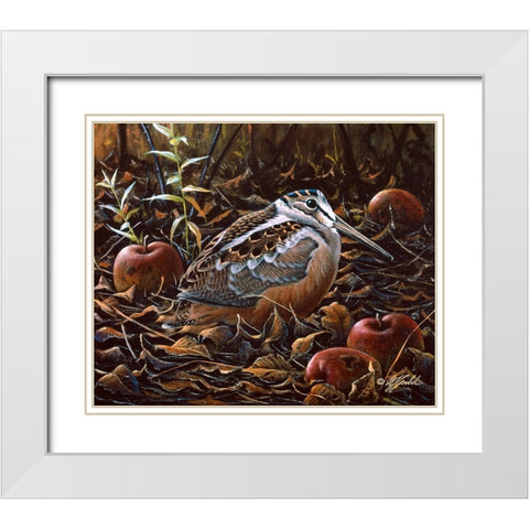Orchard Woodcock White Modern Wood Framed Art Print with Double Matting by Goebel, Wilhelm