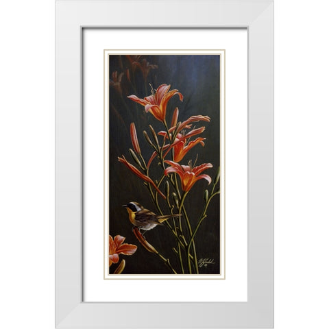 Yellowthroat And Daylilies White Modern Wood Framed Art Print with Double Matting by Goebel, Wilhelm
