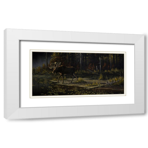 Autumn Moose White Modern Wood Framed Art Print with Double Matting by Goebel, Wilhelm