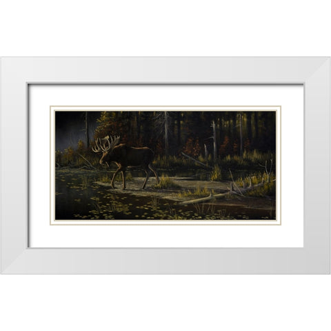 Autumn Moose White Modern Wood Framed Art Print with Double Matting by Goebel, Wilhelm