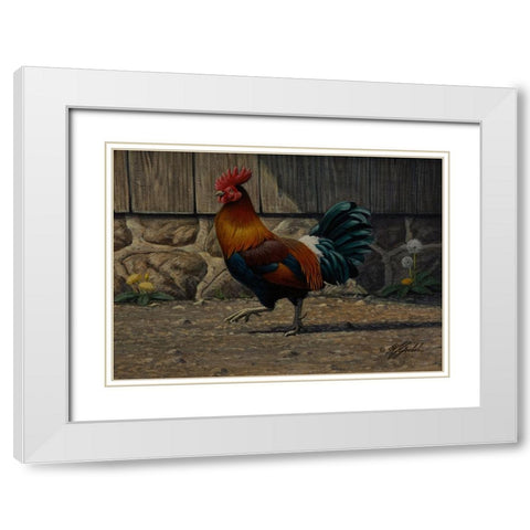 Barnyard Strut - Bantam Rooster White Modern Wood Framed Art Print with Double Matting by Goebel, Wilhelm
