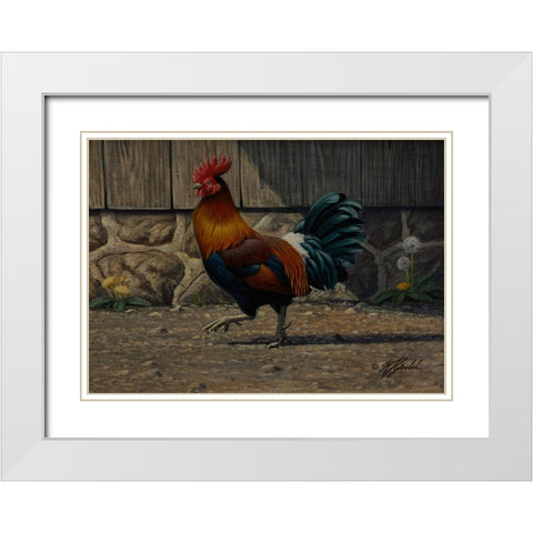 Barnyard Strut - Bantam Rooster White Modern Wood Framed Art Print with Double Matting by Goebel, Wilhelm