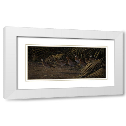 Breaking Cover - Bobwhites White Modern Wood Framed Art Print with Double Matting by Goebel, Wilhelm