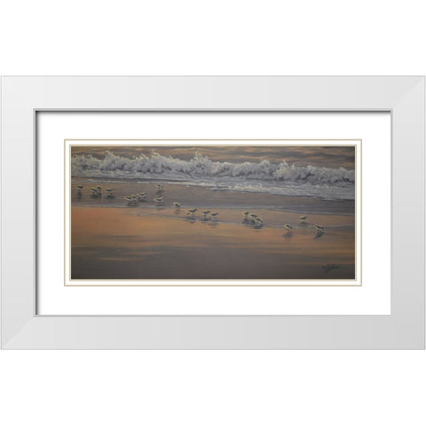 Morning Surf And Sanderlings White Modern Wood Framed Art Print with Double Matting by Goebel, Wilhelm