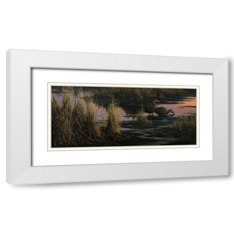 Black Ducks at Dusk White Modern Wood Framed Art Print with Double Matting by Goebel, Wilhelm