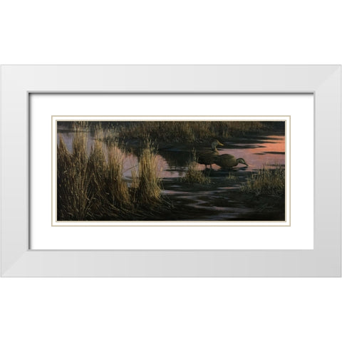 Black Ducks at Dusk White Modern Wood Framed Art Print with Double Matting by Goebel, Wilhelm