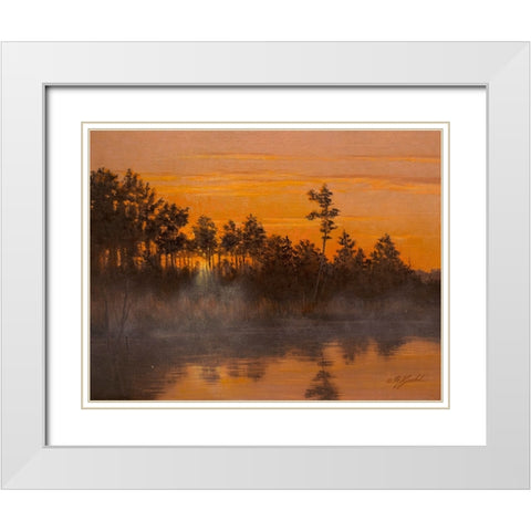 Wicomico Creek Sunset White Modern Wood Framed Art Print with Double Matting by Goebel, Wilhelm