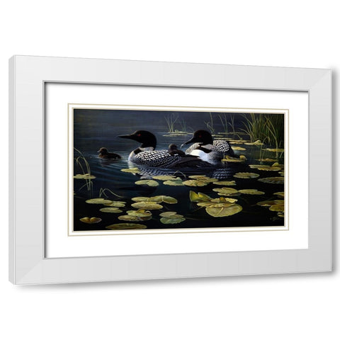Shoreline Refuge - Loon Family White Modern Wood Framed Art Print with Double Matting by Goebel, Wilhelm