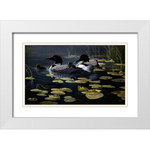 Shoreline Refuge - Loon Family White Modern Wood Framed Art Print with Double Matting by Goebel, Wilhelm