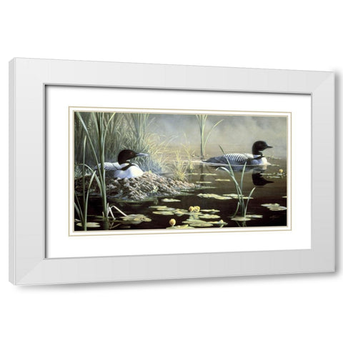Nesting Loons White Modern Wood Framed Art Print with Double Matting by Goebel, Wilhelm