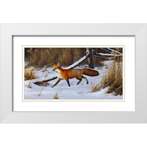 Fox Trot  - Red Fox White Modern Wood Framed Art Print with Double Matting by Goebel, Wilhelm