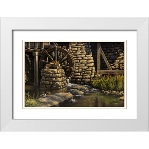 Mill Pond and Mallards White Modern Wood Framed Art Print with Double Matting by Goebel, Wilhelm