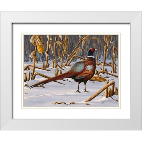 Corn Row Ringneck White Modern Wood Framed Art Print with Double Matting by Goebel, Wilhelm