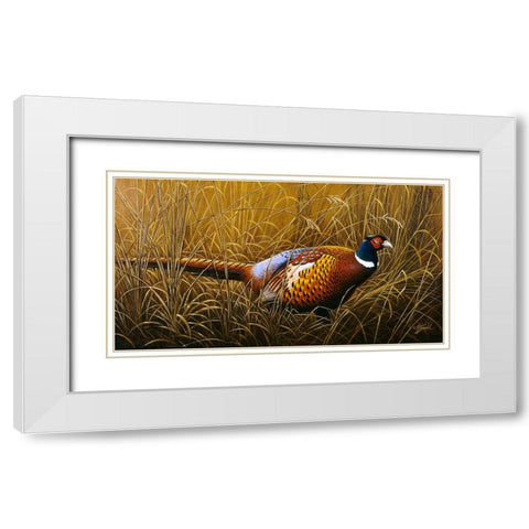 Sneaking Through The Long Grass - Ring Neck Pheasant White Modern Wood Framed Art Print with Double Matting by Goebel, Wilhelm