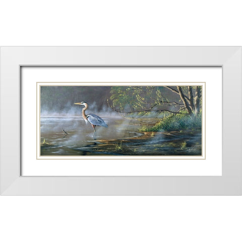 Quiet Cove - Great Blue Heron White Modern Wood Framed Art Print with Double Matting by Goebel, Wilhelm