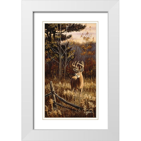 Autumn Whitetail White Modern Wood Framed Art Print with Double Matting by Goebel, Wilhelm