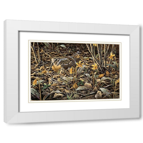 Early Brood - Woodcock Young White Modern Wood Framed Art Print with Double Matting by Goebel, Wilhelm