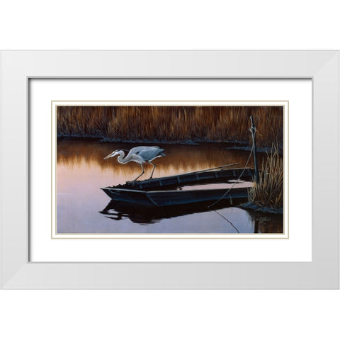 Vantage Point - Great Blue Heron White Modern Wood Framed Art Print with Double Matting by Goebel, Wilhelm