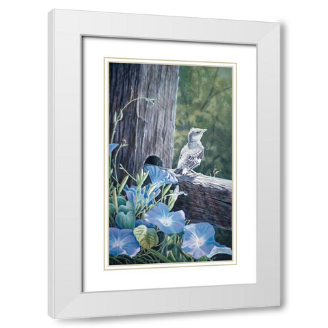 The Fledgling - Young Mockingbird White Modern Wood Framed Art Print with Double Matting by Goebel, Wilhelm
