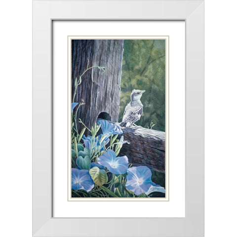 The Fledgling - Young Mockingbird White Modern Wood Framed Art Print with Double Matting by Goebel, Wilhelm