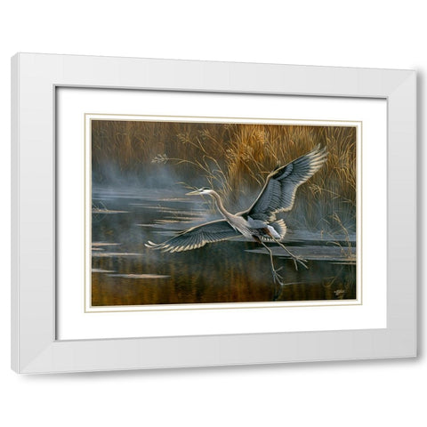 Misty Flight White Modern Wood Framed Art Print with Double Matting by Goebel, Wilhelm